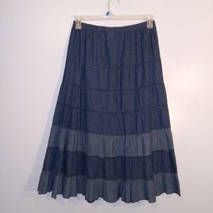 Metro Wear Denim Tiered Midi Skirt